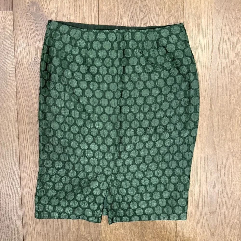 Anthropologie Maeve Green Textured Polka Dot Pencil Skirt